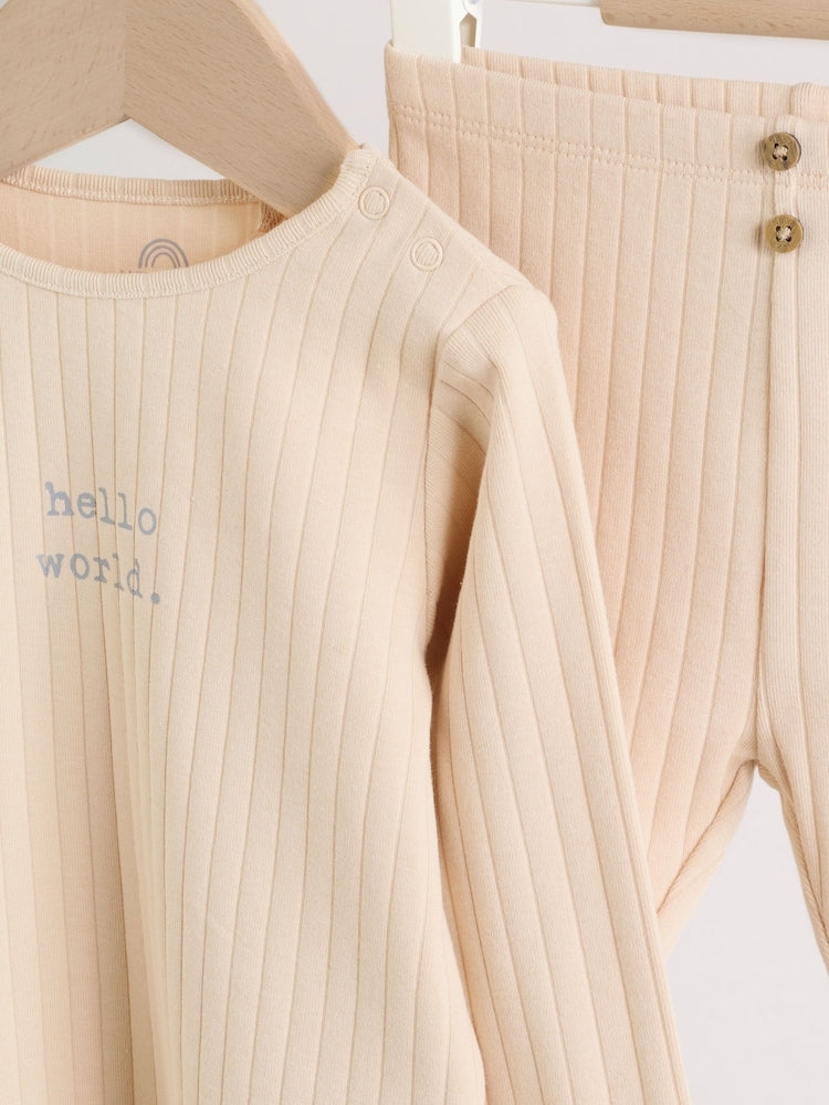 Neutral Hello World Top and Leggings Baby Set (0-18mths)