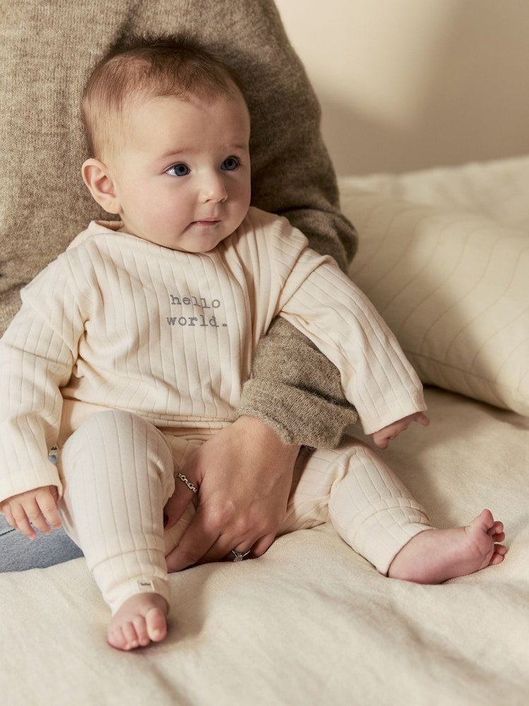 Neutral Hello World Top and Leggings Baby Set (0-18mths) - Size First Size (50cm)