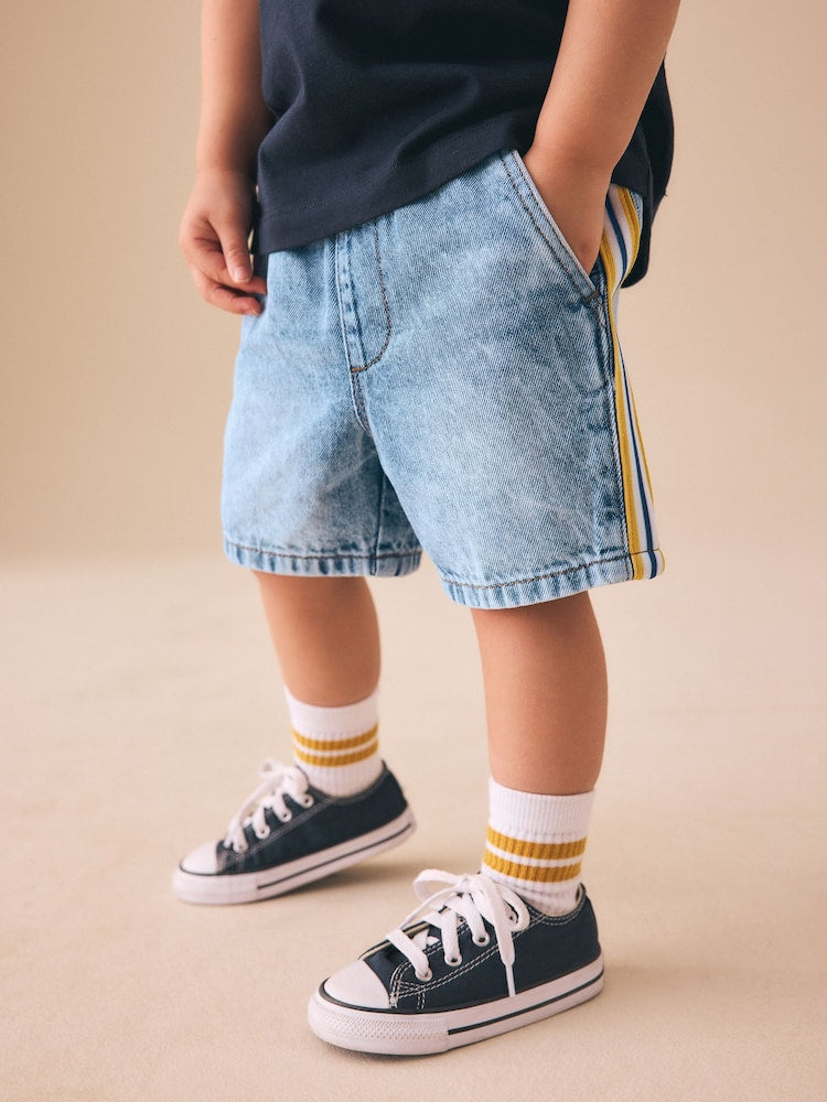 Blue Side Stripe Pull On Loose Denim Shorts (3mths-7yrs)