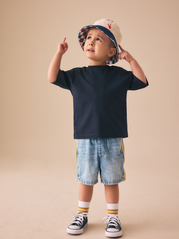 Blue Side Stripe Pull On Loose Denim Shorts (3mths-7yrs)