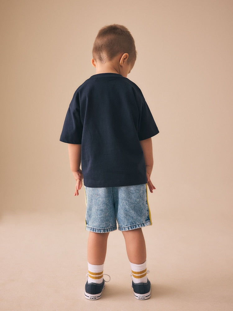 Blue Side Stripe Pull On Loose Denim Shorts (3mths-7yrs)