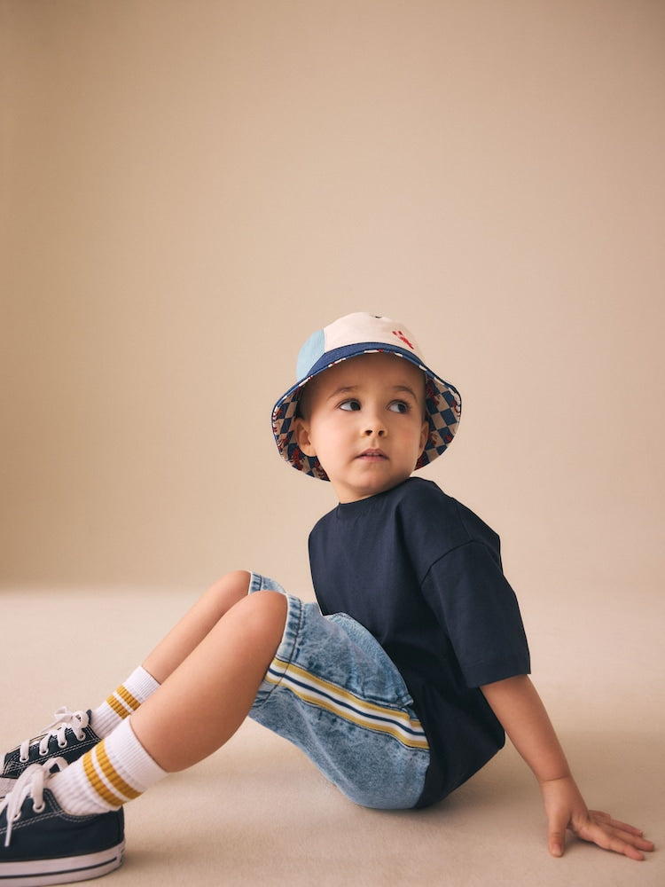Blue Side Stripe Pull On Loose Denim Shorts (3mths-7yrs)