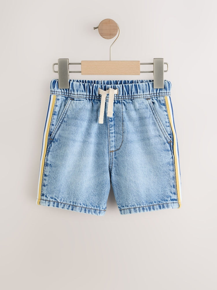 Blue Side Stripe Pull On Loose Denim Shorts (3mths-7yrs)