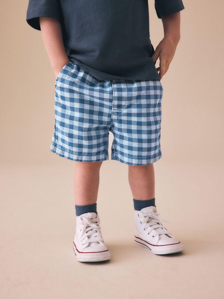 Blue Gingham Pull On Loose Denim Shorts (3mths-7yrs)