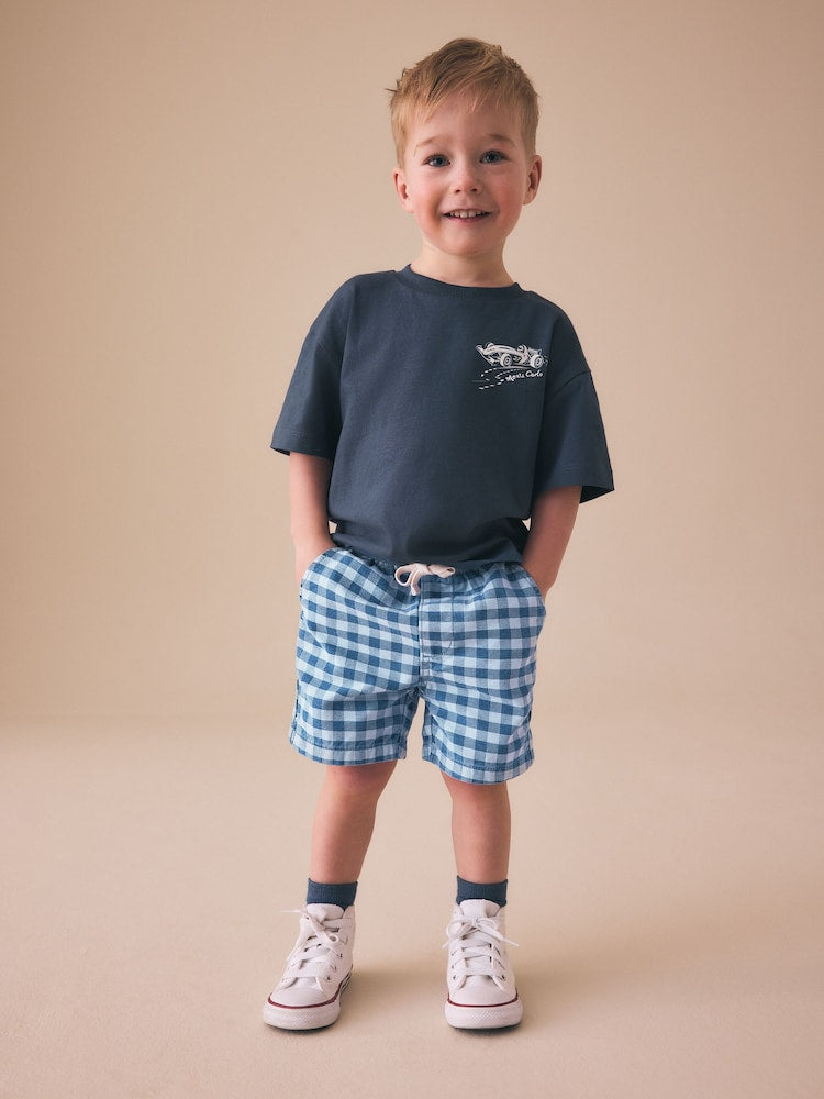 Blue Gingham Pull On Loose Denim Shorts (3mths-7yrs)