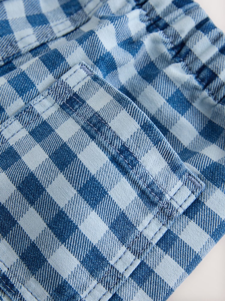 Blue Gingham Pull On Loose Denim Shorts (3mths-7yrs)