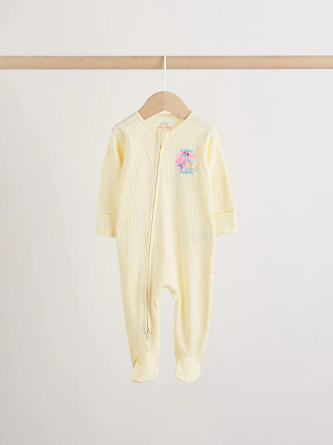Yellow Two Way Zip Baby Sleepsuits 4 Pack (0mths-2yrs)