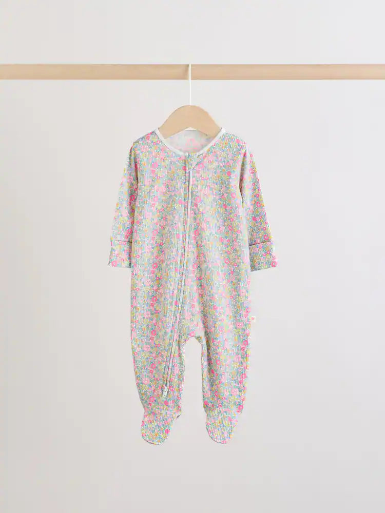 Pink/Yellow Two Way Zip Baby Sleepsuits 4 Pack (0-2yrs)