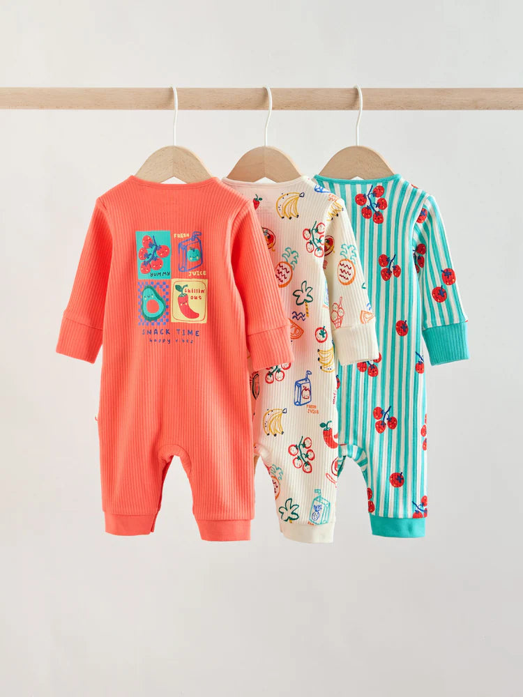 Multi Chilli Print Baby Sleepsuits 3 Pack (0mths-3yrs)