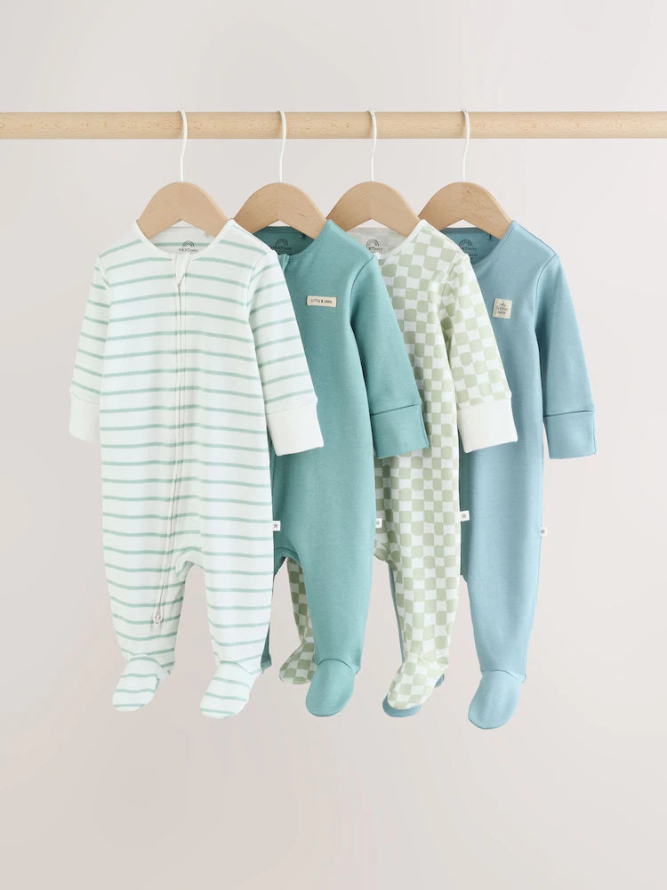 Green Two Way Zip Baby Sleepsuits 4 Pack (0mths-2yrs)