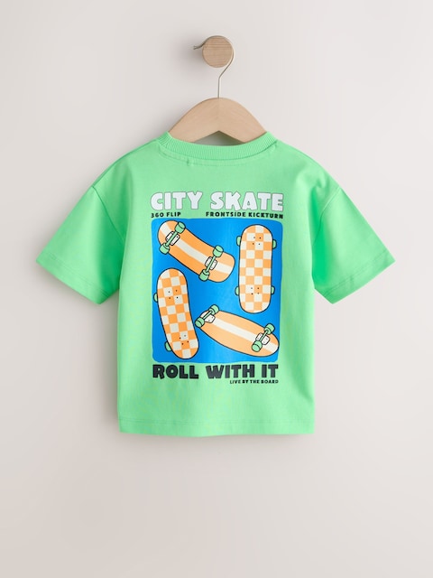 Green Skateboard Short Sleeve Back Print T-Shirt (3mths-7yrs) - Size 3-6 Months (62-68cm)