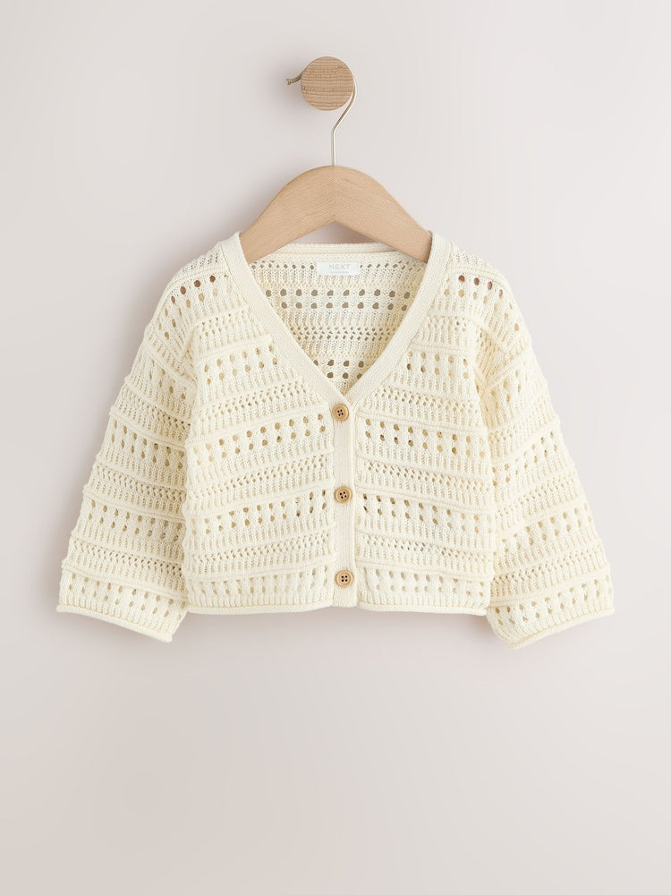 Ecru V-Neck Crochet Cardigan (3mths-7yrs) - Size 3-6 Months (62-68cm)