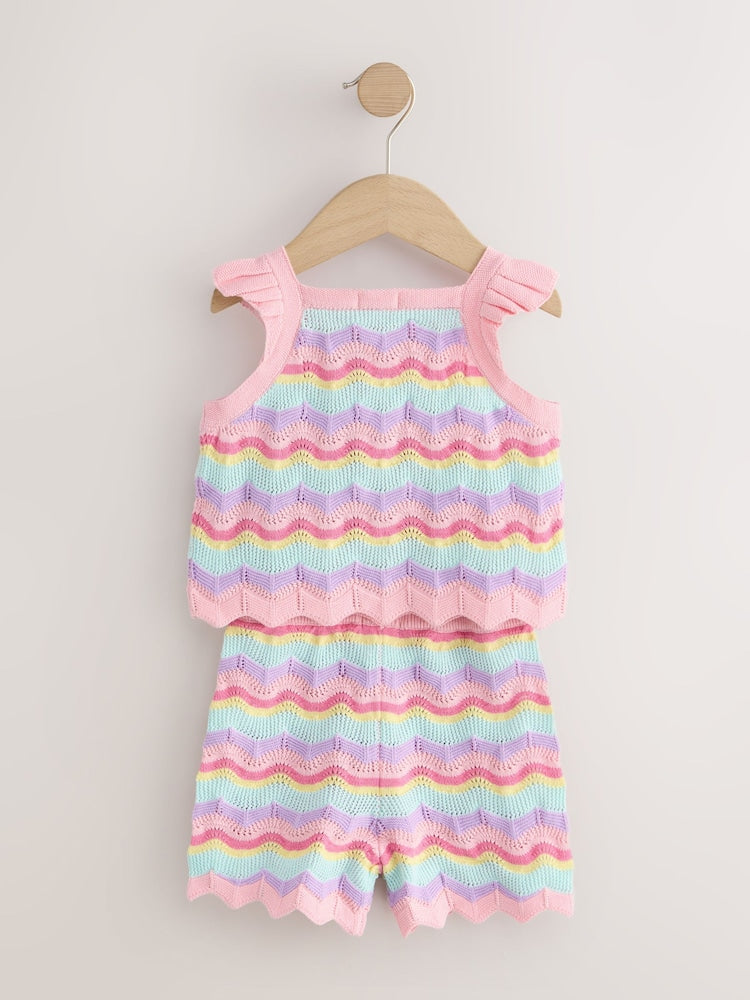 Pink Stripe Knitted Top And Shorts Set (3mths-7yrs)