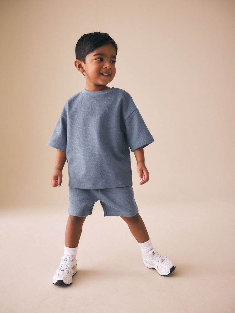 Light Blue Textured Short Sleeve T-Shirt and Shorts Set (3mths-7yrs)