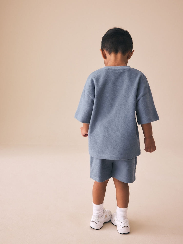 Light Blue Textured Short Sleeve T-Shirt and Shorts Set (3mths-7yrs)
