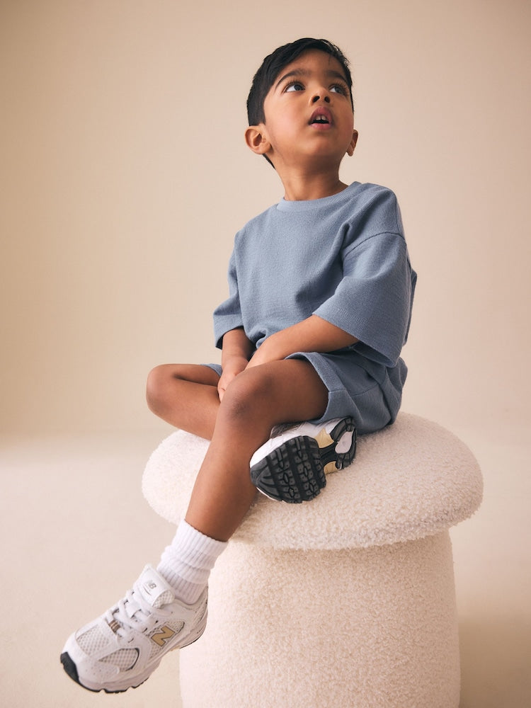 Light Blue Textured Short Sleeve T-Shirt and Shorts Set (3mths-7yrs)