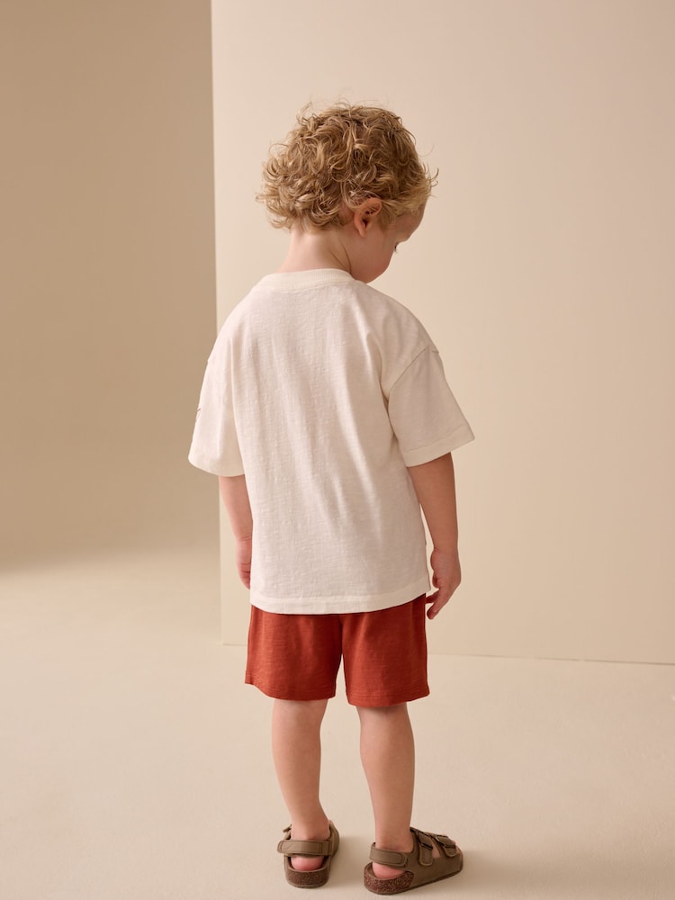 Ecru Palms Embroidery Short Sleeve T-Shirt and Shorts Set (3mths-7yrs)