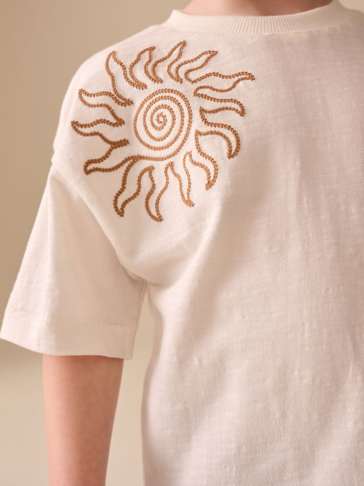 Ecru Palms Embroidery Short Sleeve T-Shirt and Shorts Set (3mths-7yrs)