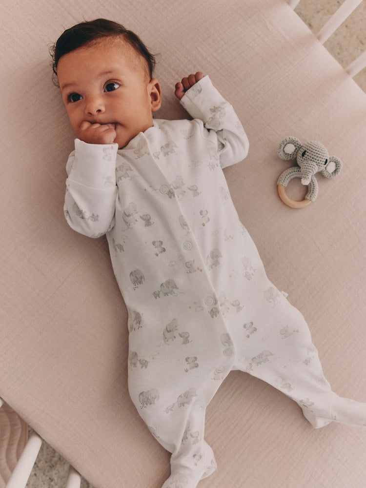 Grey Elephant Baby Sleepsuits 3 Pack (0-2yrs)