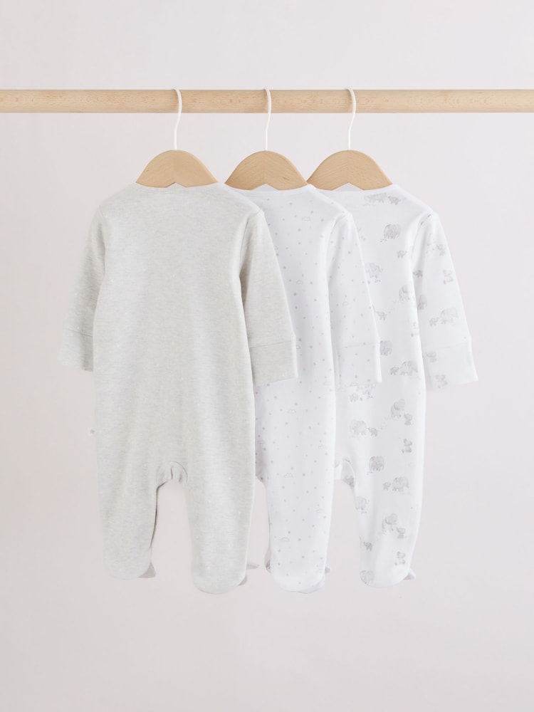 Grey Elephant Baby Sleepsuits 3 Pack (0-2yrs)