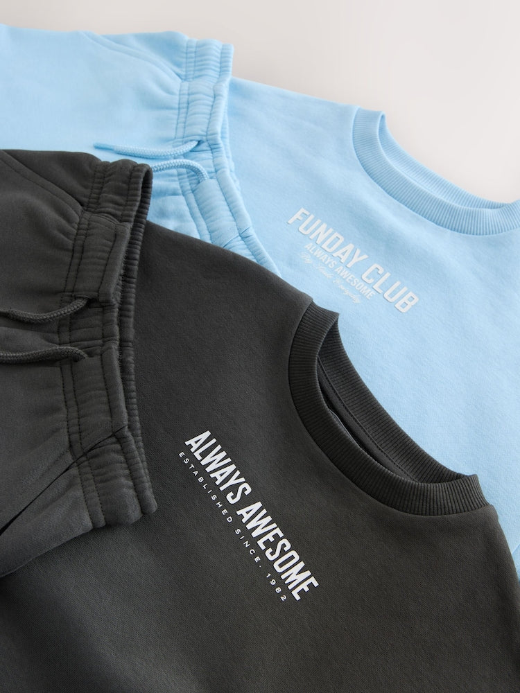 Charcoal Grey and Blue Crew Neck Sweatshirt and Shorts 2 Pack Set (3mths-7yrs)