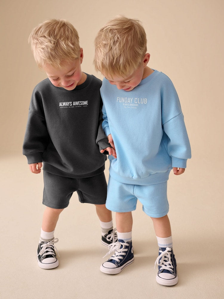 Charcoal Grey and Blue Crew Neck Sweatshirt and Shorts 2 Pack Set (3mths-7yrs)