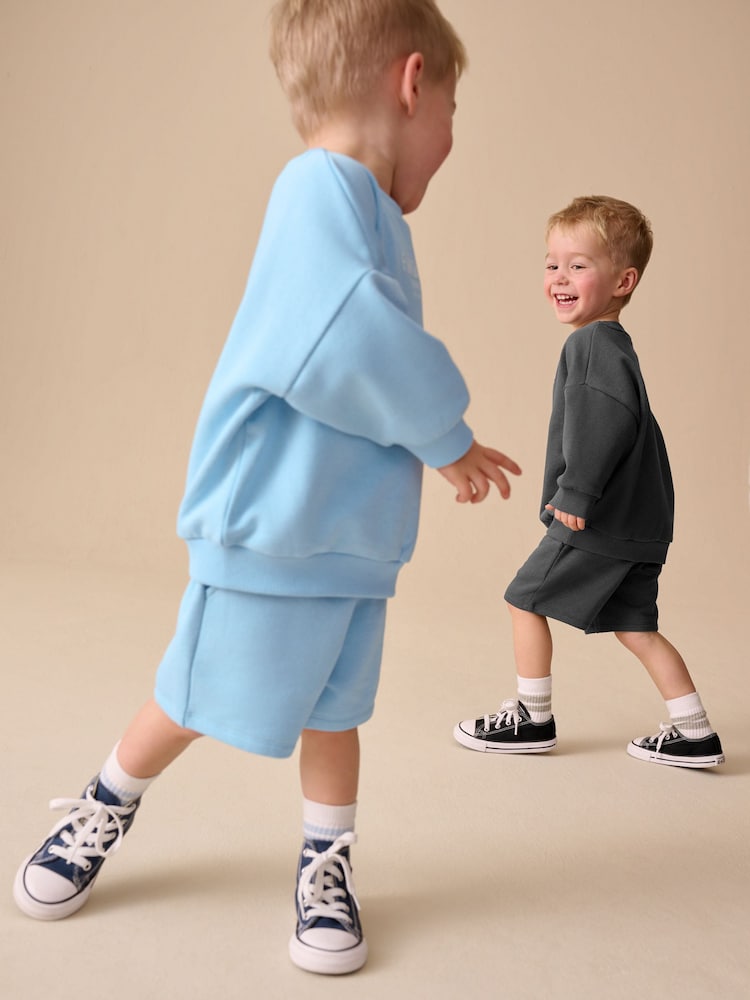 Charcoal Grey and Blue Crew Neck Sweatshirt and Shorts 2 Pack Set (3mths-7yrs)