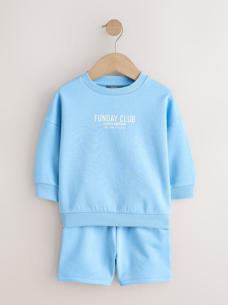 Charcoal Grey and Blue Crew Neck Sweatshirt and Shorts 2 Pack Set (3mths-7yrs)