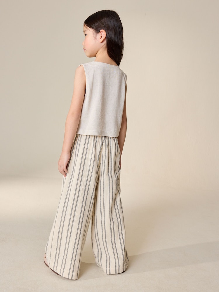 Neutral Embroidered Waistcoat and Wide Leg Trousers Set (3-16yrs)