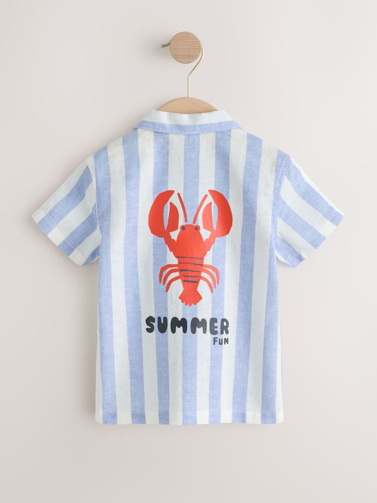 Blue/White Stripe Short Sleeve Revere Collar Printed Shirt (6mths-7yrs)