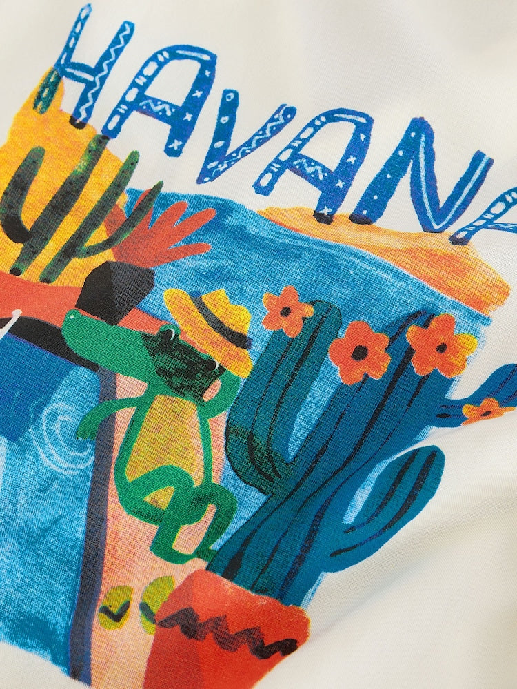 Ecru Fruta de Cuba Print Short Sleeve Revere Collar Shirt & Shorts Set (3mths-10yrs)