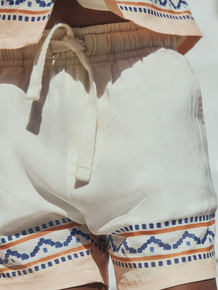 Ecru Fruta de Cuba Print Short Sleeve Revere Collar Shirt & Shorts Set (3mths-10yrs)