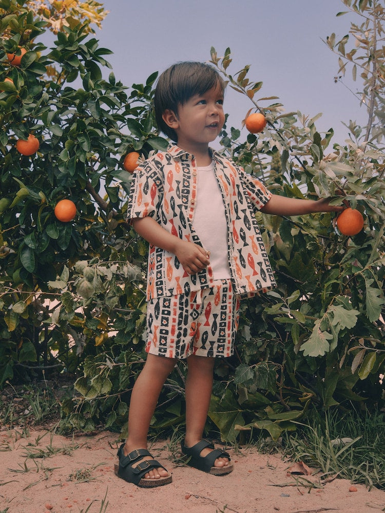 Ecru All Over Print Fish Short Sleeve AOP Shirt and Shorts Set (3mths-10yrs)