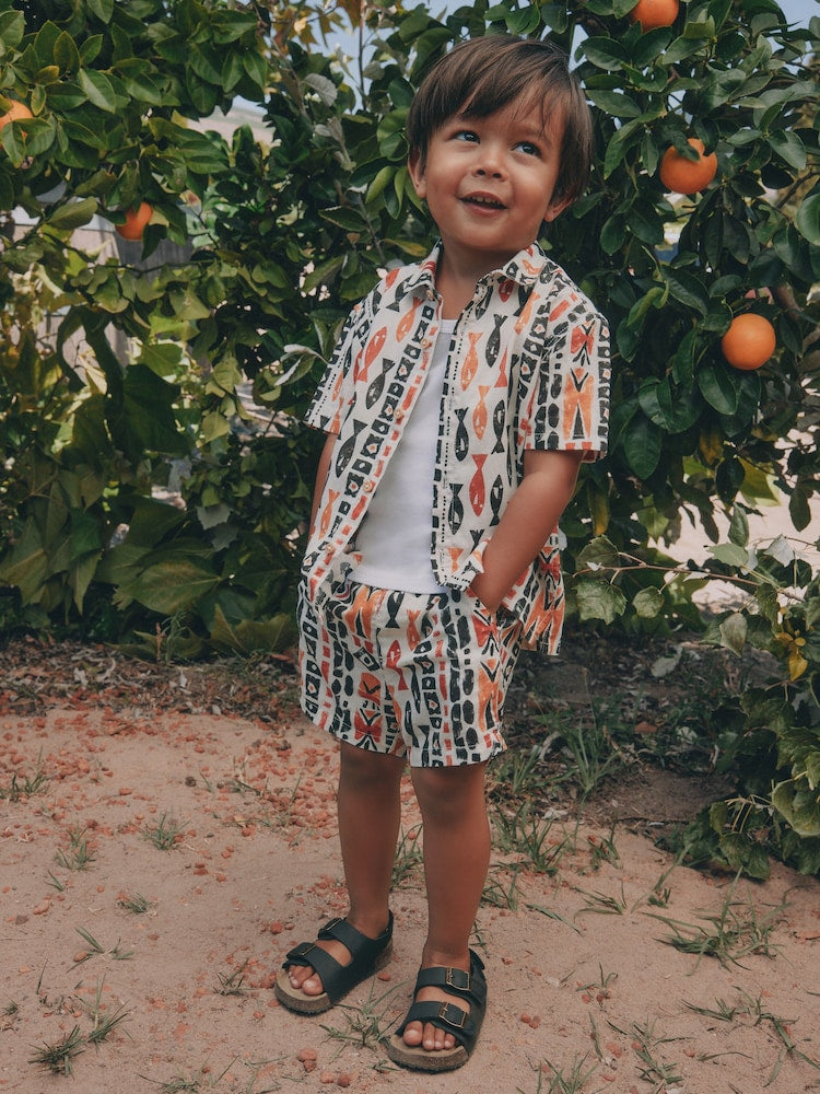Ecru All Over Print Fish Short Sleeve AOP Shirt and Shorts Set (3mths-10yrs)