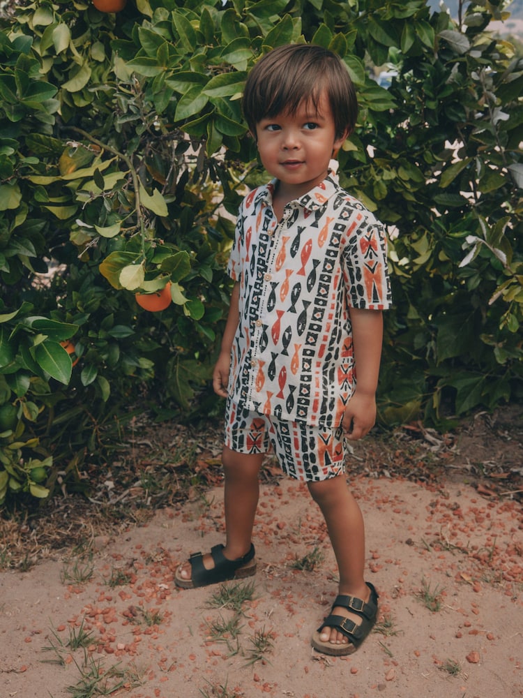 Ecru All Over Print Fish Short Sleeve AOP Shirt and Shorts Set (3mths-10yrs)