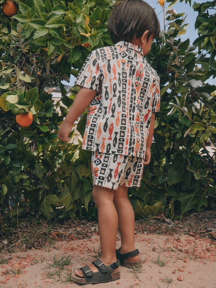 Ecru All Over Print Fish Short Sleeve AOP Shirt and Shorts Set (3mths-10yrs)