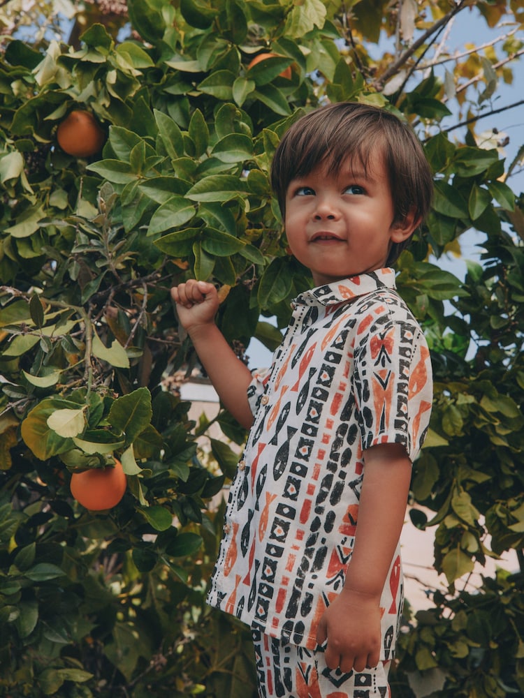 Ecru All Over Print Fish Short Sleeve AOP Shirt and Shorts Set (3mths-10yrs)