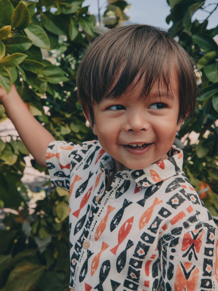 Ecru All Over Print Fish Short Sleeve AOP Shirt and Shorts Set (3mths-10yrs)