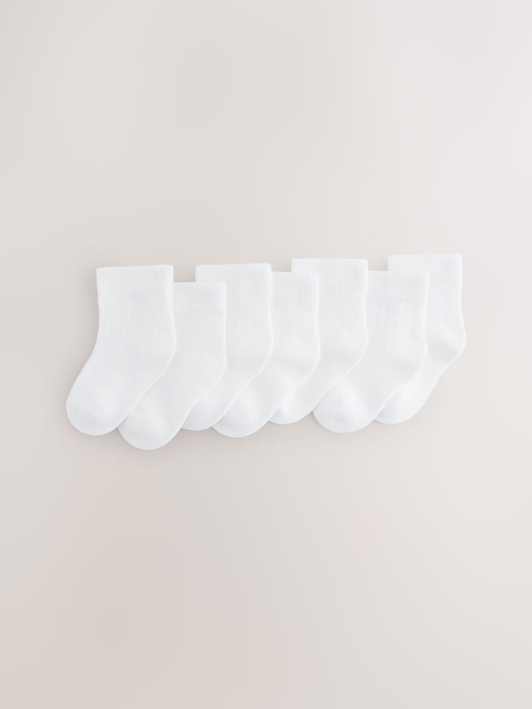 White 7 Pack Baby Socks (0mths-2yrs) - Size 50cm (First Size)