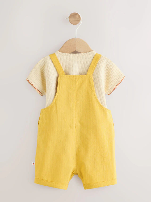 Yellow Fruit/Veg Print Dungarees And Bodysuit Baby Set (0mths-2yrs)