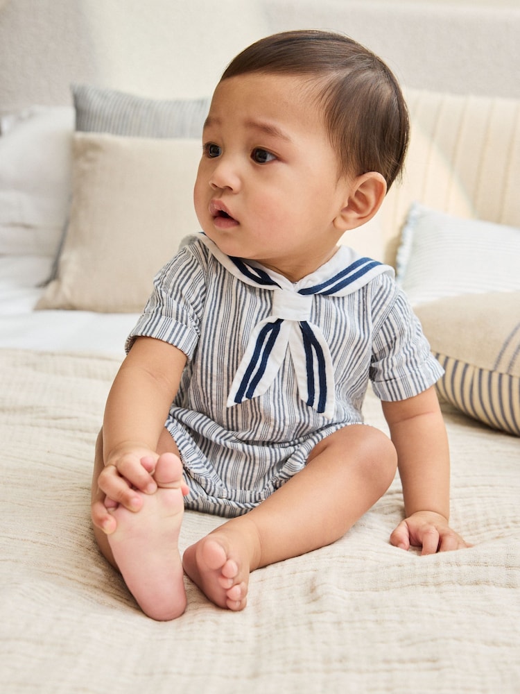 Blue Stripe Woven Baby Romper (0mths-3yrs) - 12-18 Months (80-86cm)