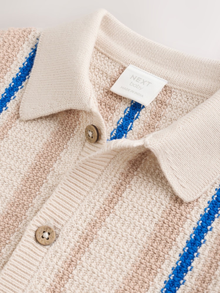 Blue/Neutral Stripe Knitted Baby Romper (0mths-3yrs)