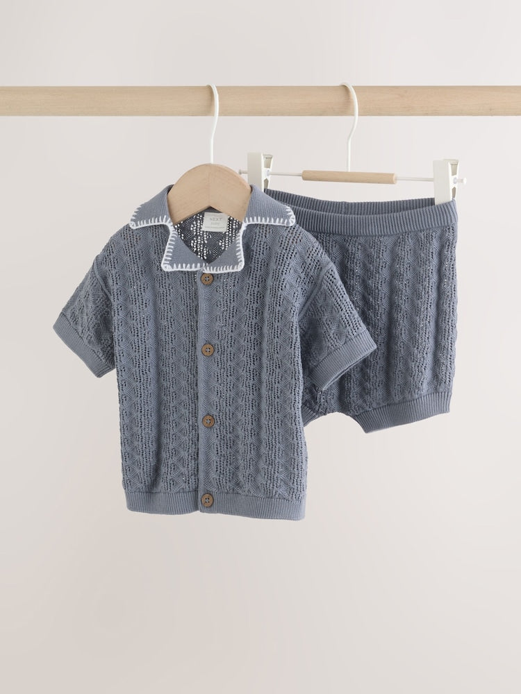 Blue Knitted Top and Shorts Baby Set (0mths-2yrs)