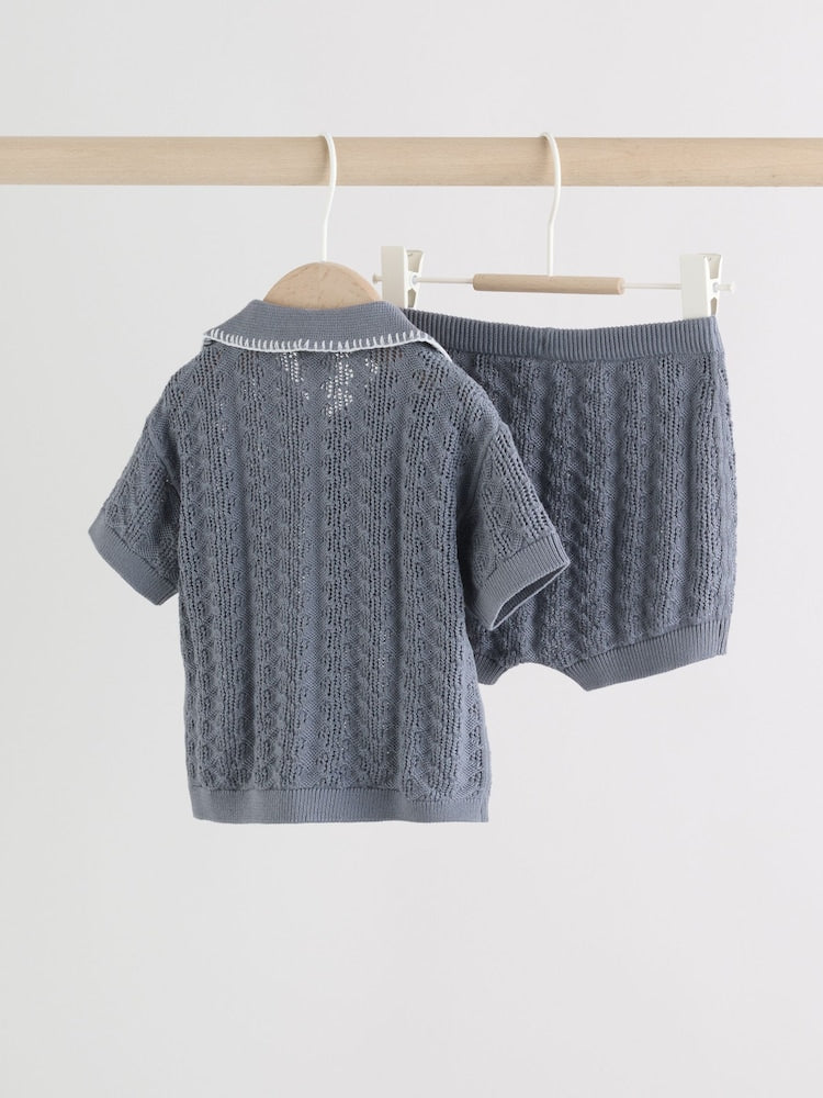 Blue Knitted Top and Shorts Baby Set (0mths-2yrs)