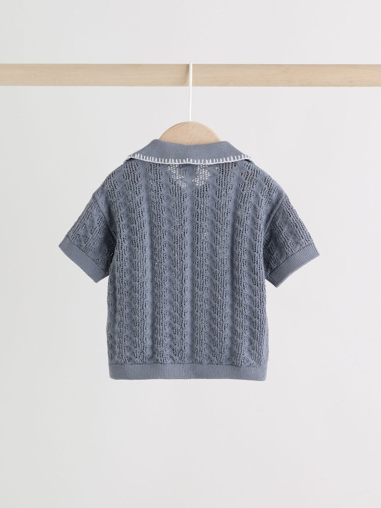 Blue Knitted Top and Shorts Baby Set (0mths-2yrs)