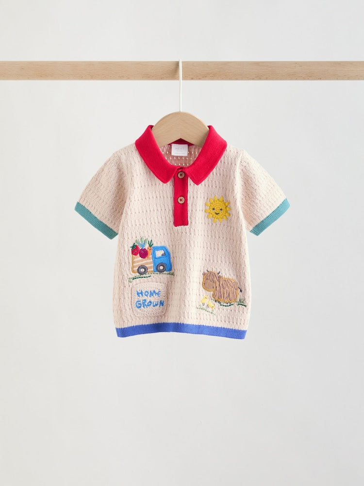 Neutral/Bright Farm Knitted Top and Shorts Baby Set (0mths-2yrs)