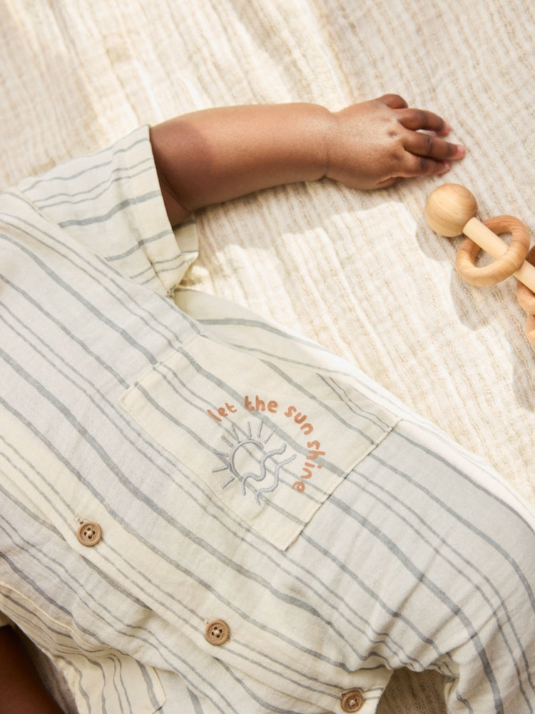 Mono Stripe Short Sleeve Baby Romper (0mths-3yrs) - Size Up to 1 Month (56cm)