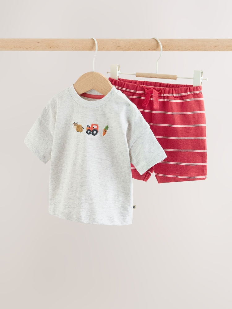 Red Farm Print Top and Shorts Baby Set (0mths-2yrs)