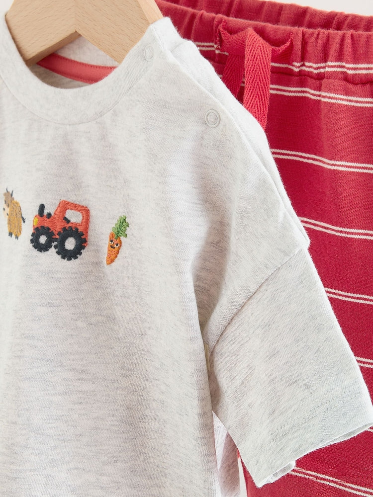 Red Farm Print Top and Shorts Baby Set (0mths-2yrs)