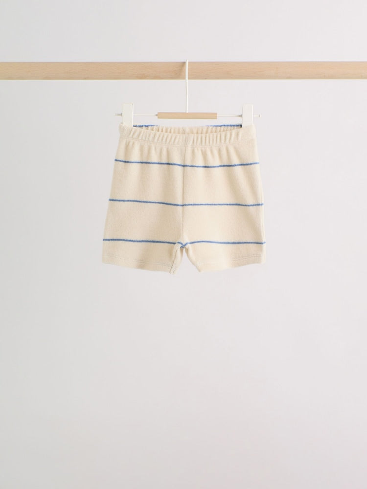 Neutral/Blue Stripe Top and Short Towelling Baby Set (0mths-2yrs)